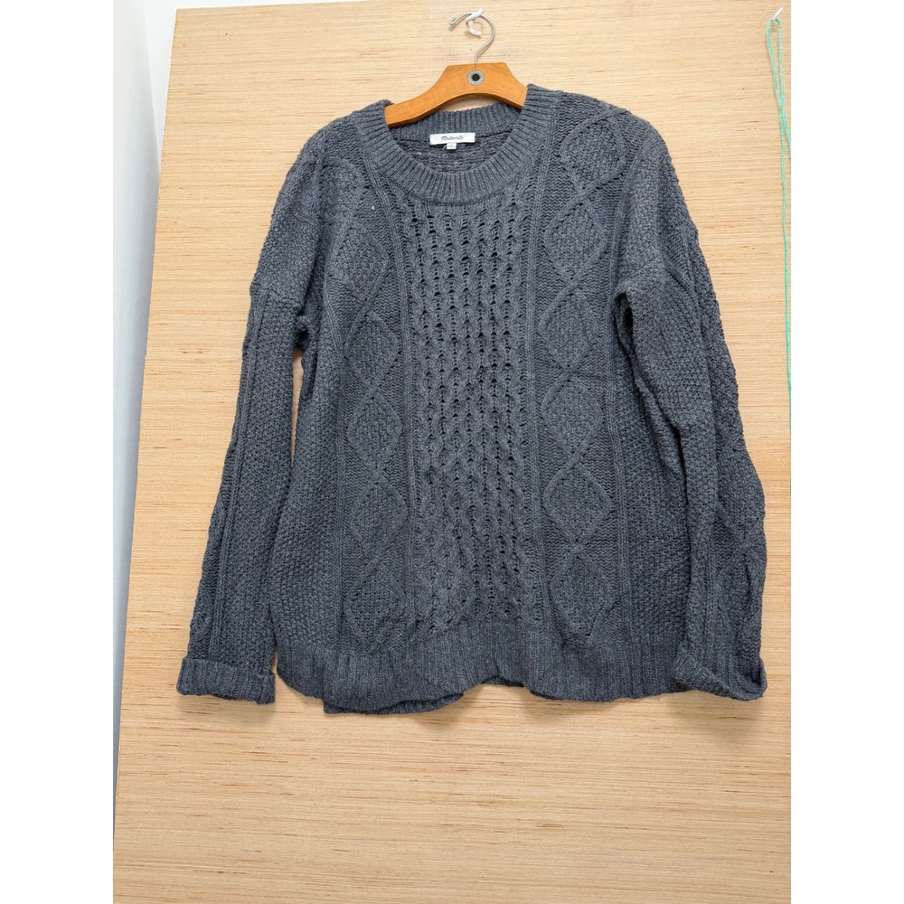 Madewell Charcoal Grey Cable Knit Crew Neck Sweater Long Sleeve Size Medium